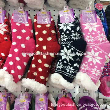 Top Quality Nice Sherpa Snowflakes Design Socks Plush Soft Cotton Non Slip Floor Socks